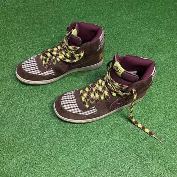 2008 Nike Terminator Plaid Hightop’s Brown & Maroon Plaid Sneakers Size 11.5 - Picture 3 of 9